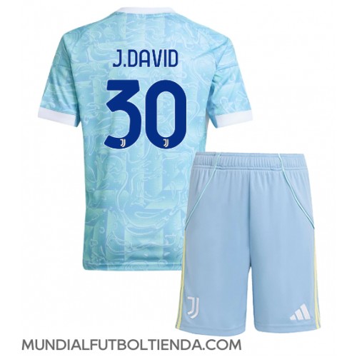 Camiseta Juventus Jonathan David #30 Segunda Equipación Replica 2025-26 para niños mangas cortas (+ Pantalones cortos)
